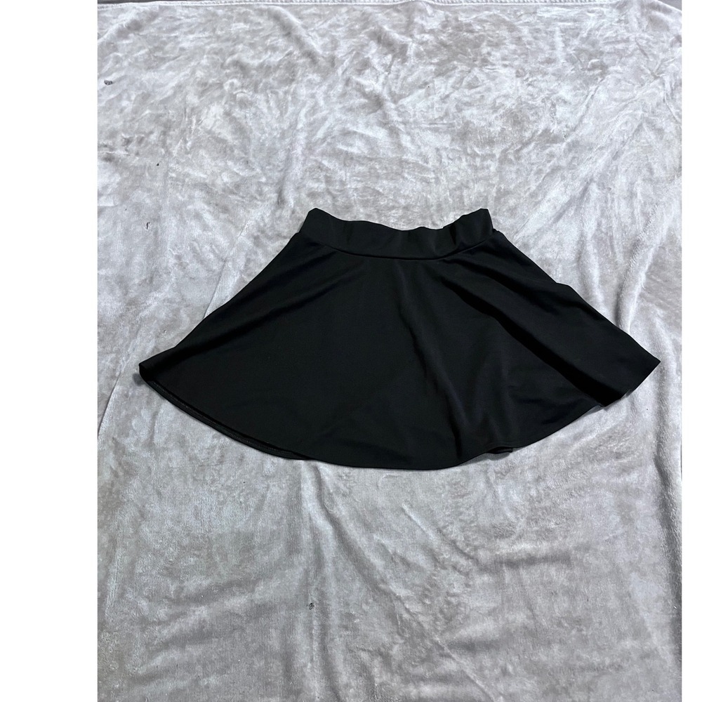 Girls Black Skater Skirt‎ Elastic Waist Cotton Blend Jersey Flare Mini Size L